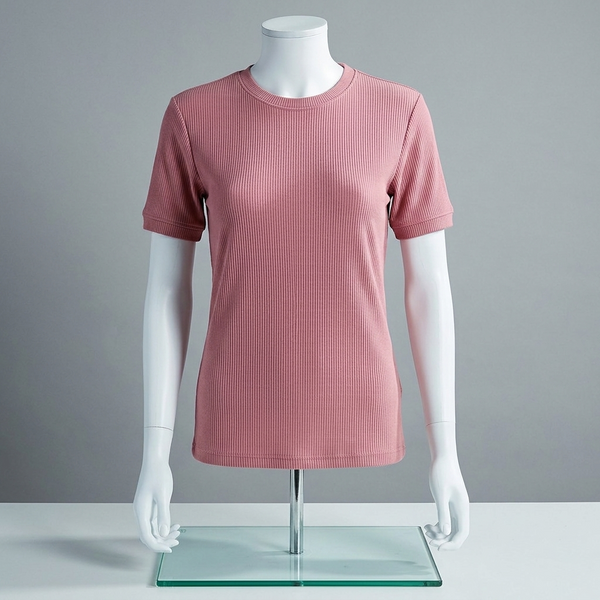 Pink Ribbed Crew Neck T shirt.