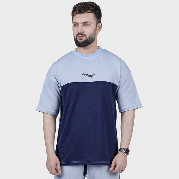 Sky-Blue and Navy Side Panel T Shirt