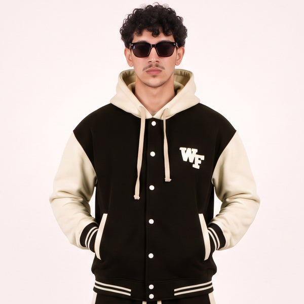 Black Cream Varsity Snap Hoodie