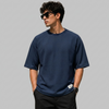 Navy Blue Boxy Fit Pique Interlock Shirt
