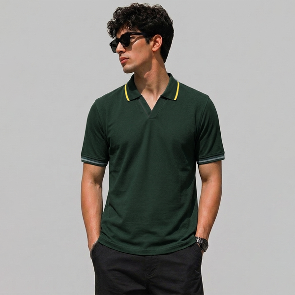 Dark Forest Green V-Neck Polo
