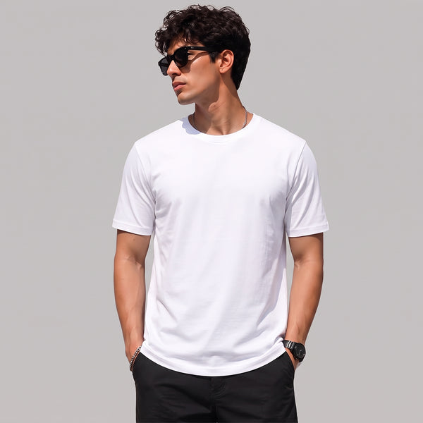 White Plain 4 Way Stretch Cotton Tshirt
