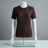 Dark Brown Ribbed Crew Neck T shirt