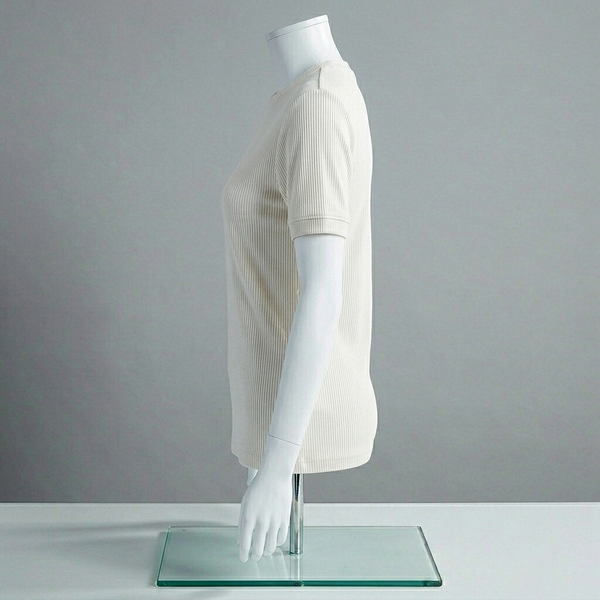 White Ribbed Crew Neck T Shirt