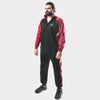 Black and Maroon Tracksuit With Three White Stripes