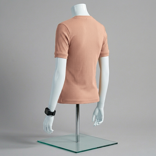 Brown Ribbed Crew Neck T Shirt