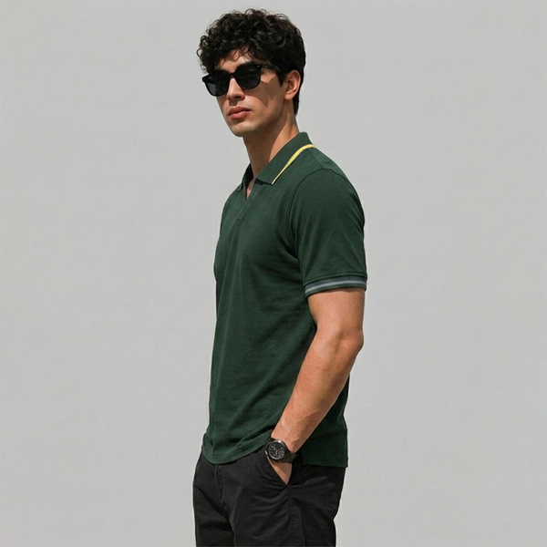 Dark Forest Green V-Neck Polo