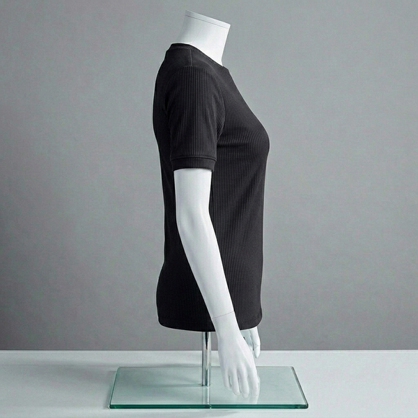 Black Ribbed Crew Neck T Shirt