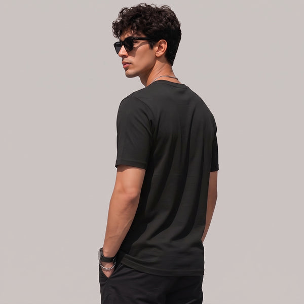 Black Plain Lycra Cotton Tshirt