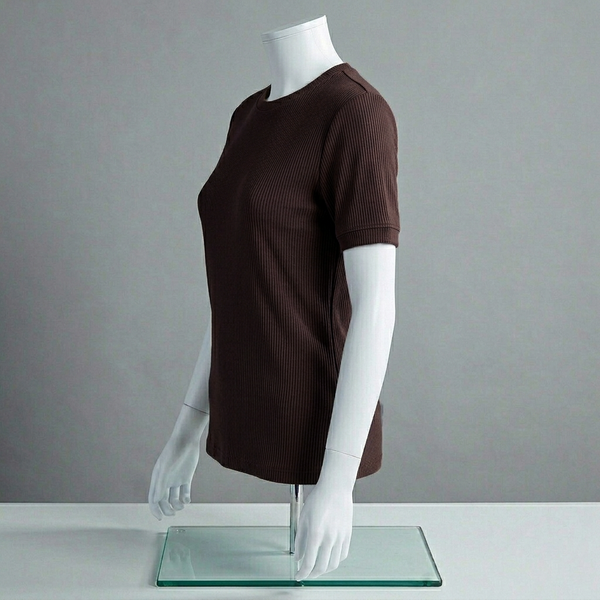 Dark Brown Ribbed Crew Neck T shirt