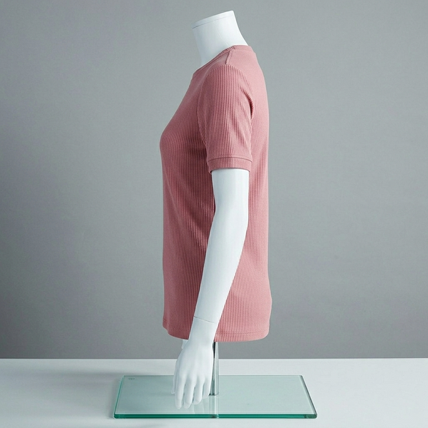 Pink Ribbed Crew Neck T shirt.