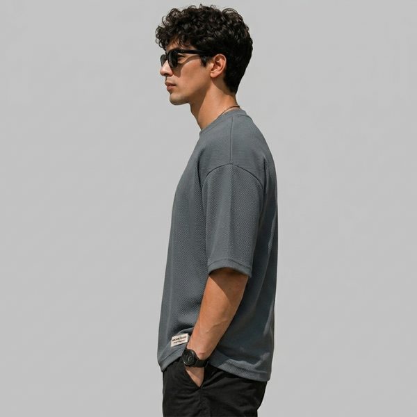 Charcoal Grey Boxy Fit Pique Interlock Shirt