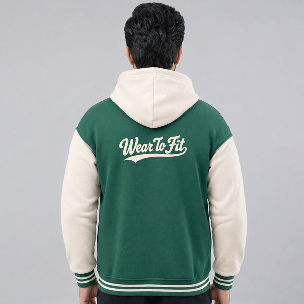 Green & White Baseball Snap Hoodie