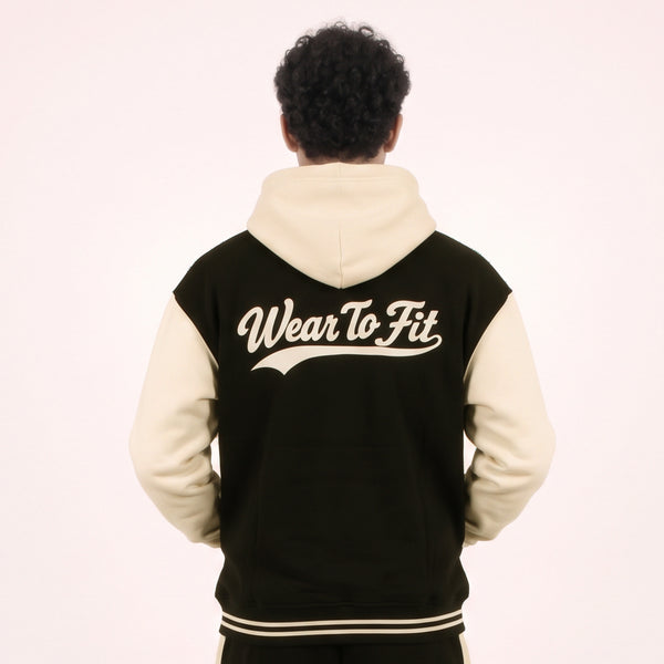 Black Cream Varsity Snap Hoodie
