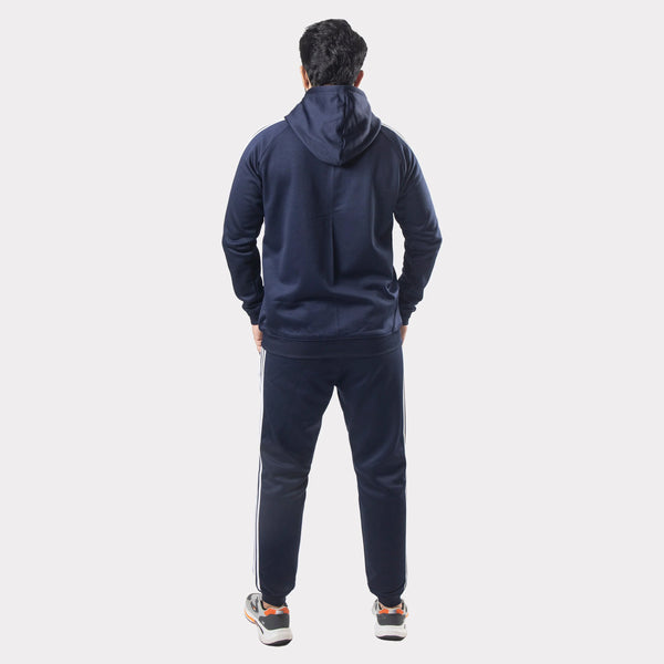 Navy Blue Tracksuit With Three White Stripes