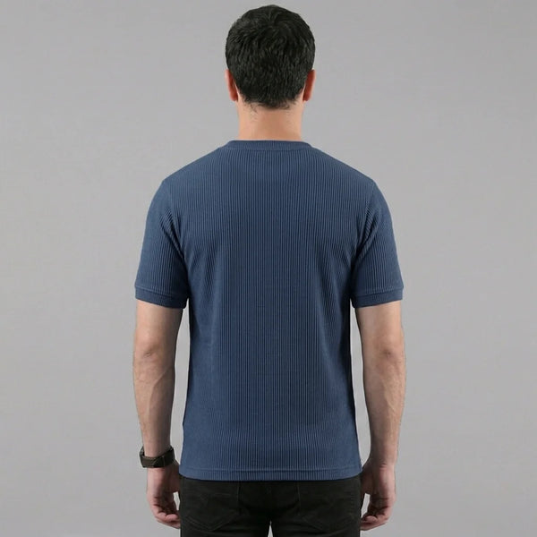 Navy Blue Ribbed Crew Neck T shirt