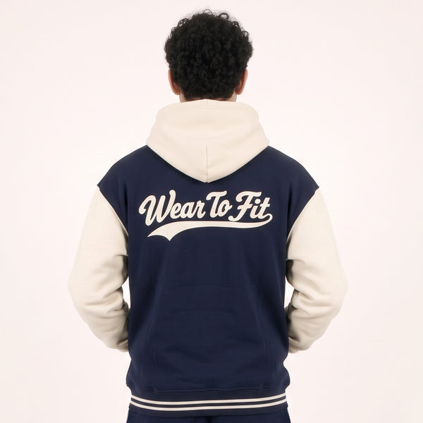 Navy Cream Varsity Snap Hoodie