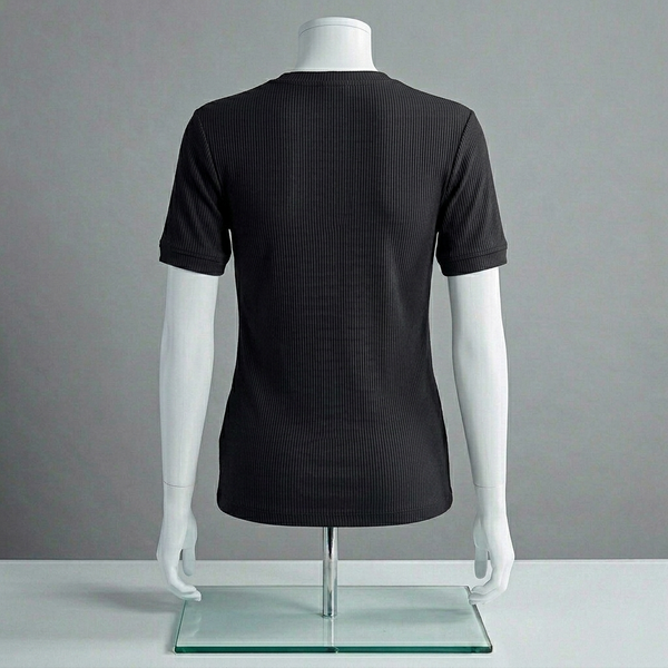 Black Ribbed Crew Neck T Shirt