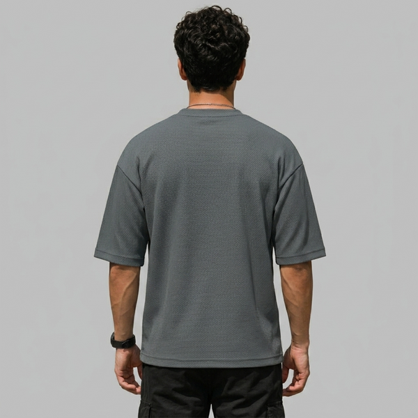 Charcoal Grey Boxy Fit Pique Interlock Shirt
