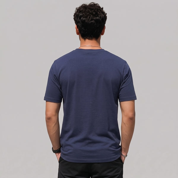 Navy Plain 4 Way Stretch Cotton Tshirt