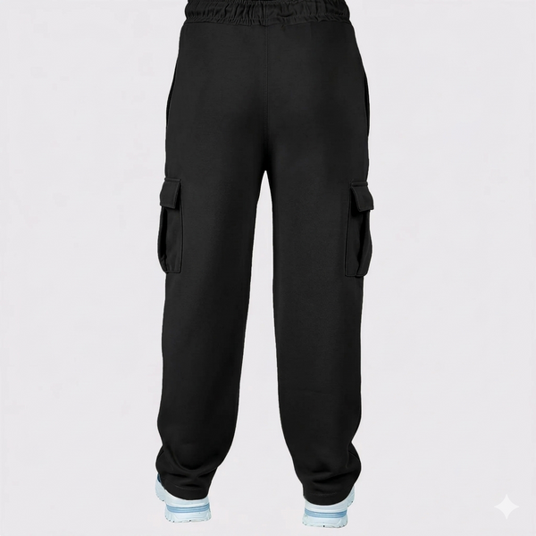 Black Cotton Interlock Cargo Trouser