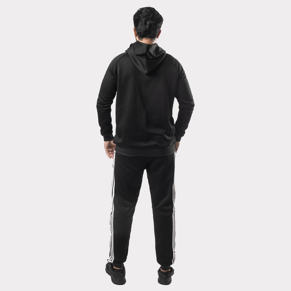 Black Tracksuit With Three White Stripes