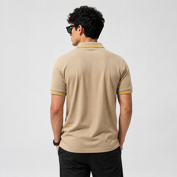 Beige V-Neck Polo