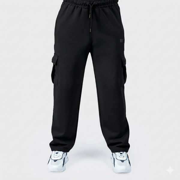 Black Cotton Interlock Cargo Trouser
