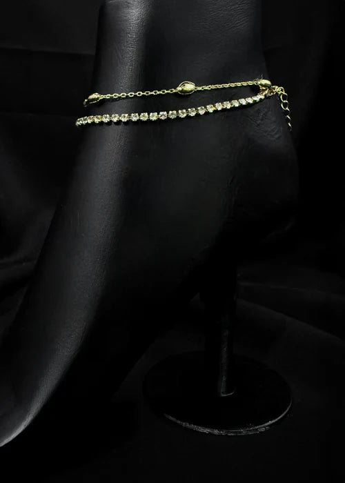 Gold Toned Anklet With Stones