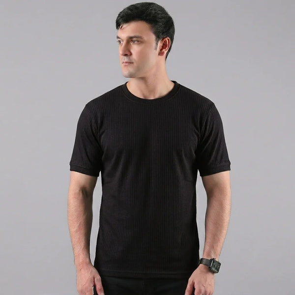 Black Ribbed Crew Neck T shirt