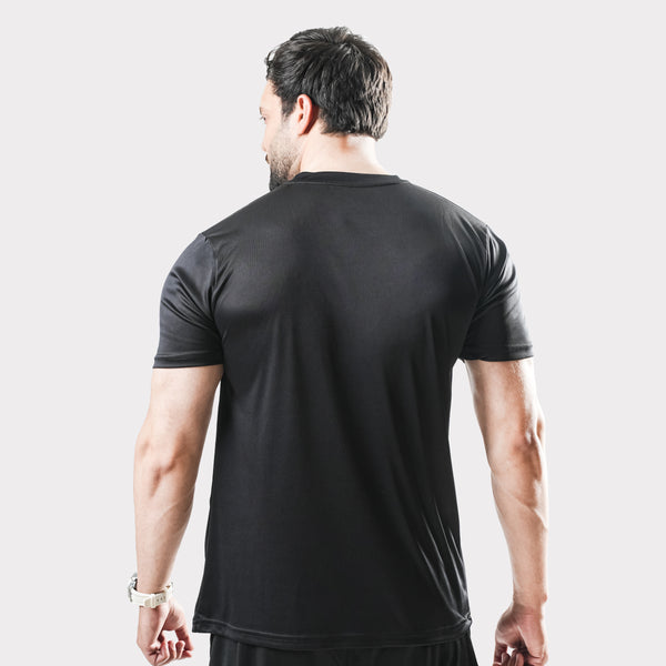 Black Quick Dry T-Shirt with Front white Stripes