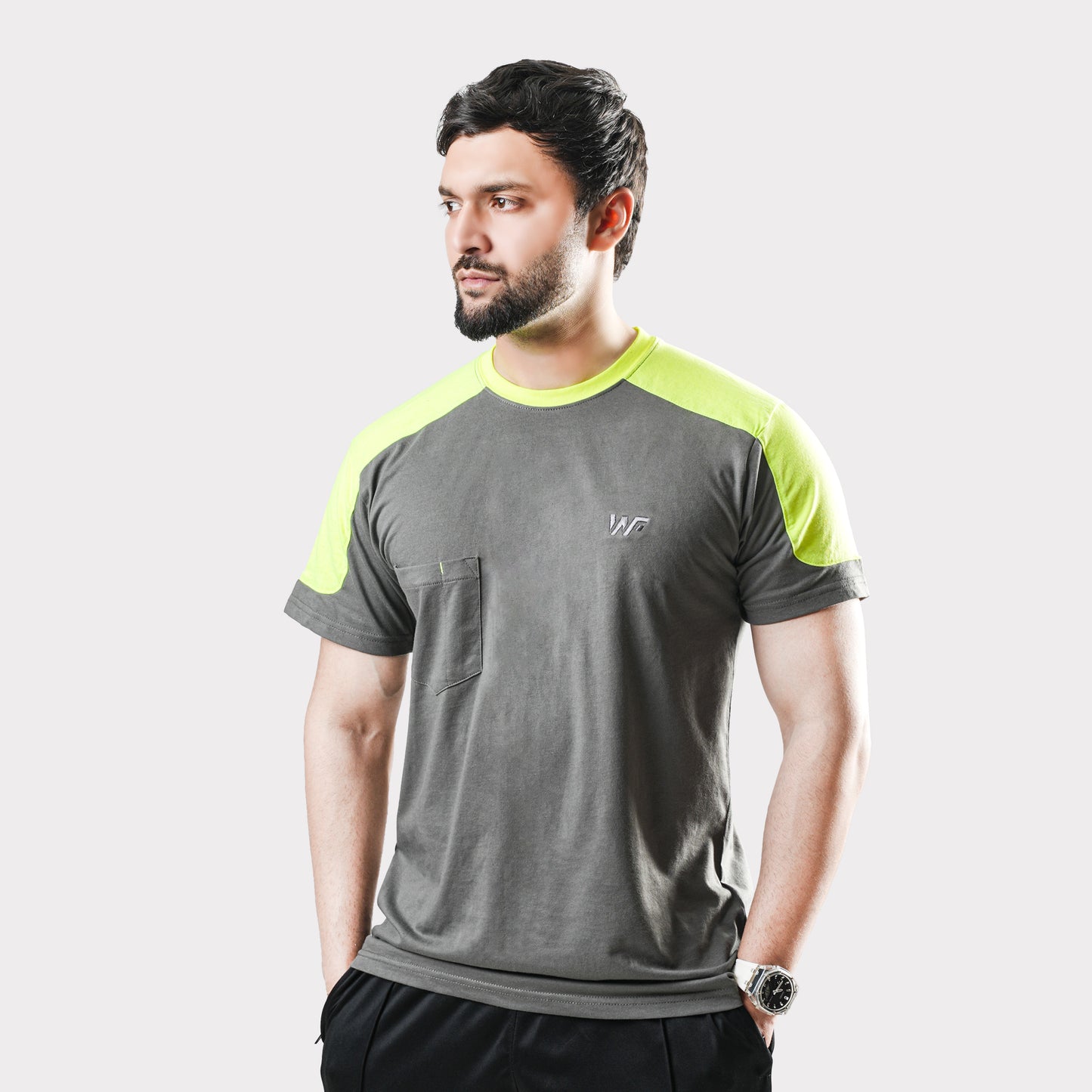 Gray T-Shirt with Parrot Shoulder panel
