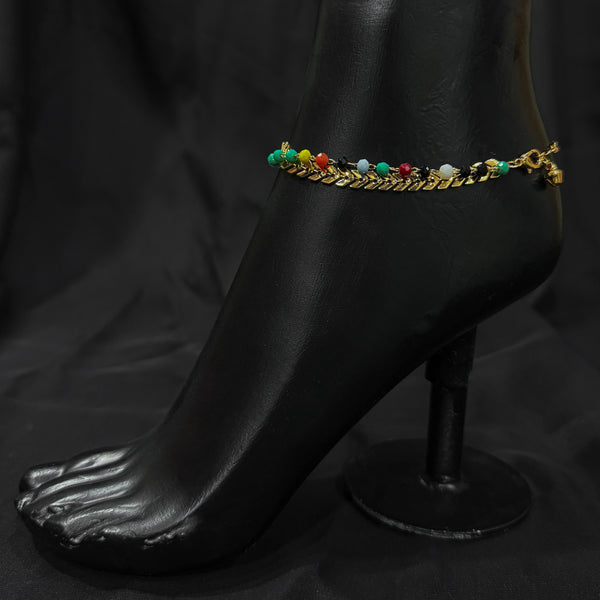 Gold-Toned Chain Anklet With Colorful Beads