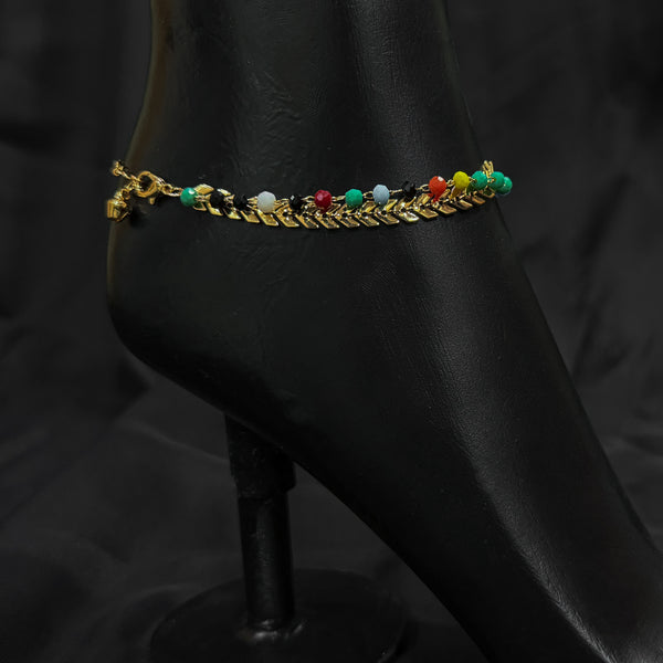 Gold-Toned Chain Anklet With Colorful Beads