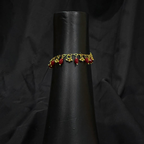 Red Beads Anklet With Gold Dangles