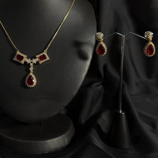 Necklace and Earrings Set with red stone