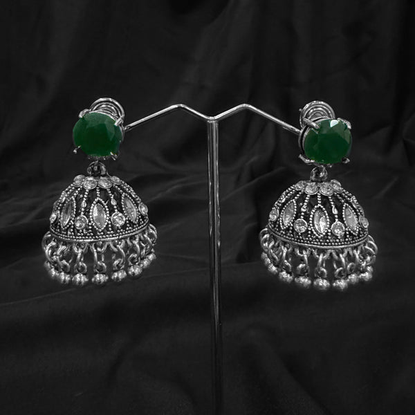 Green Jhumka Earings With Bell Shaped