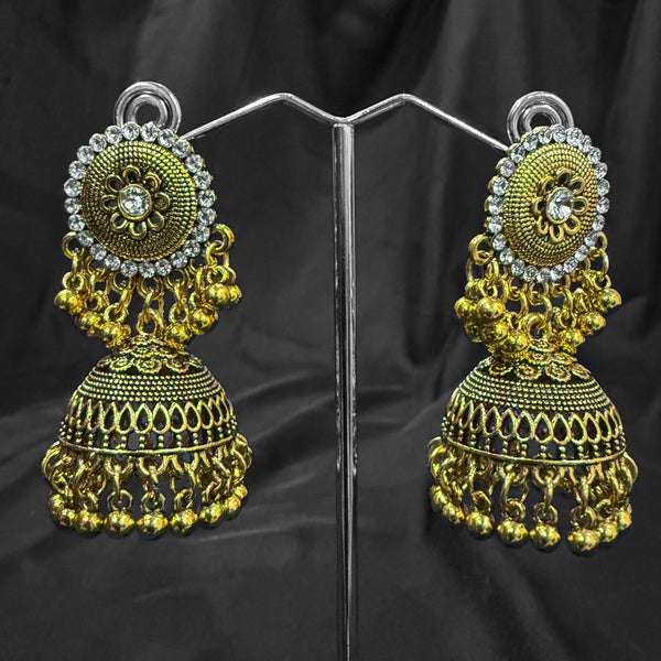 Golden Round Jumkas With Silver Beaded
