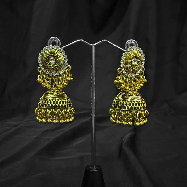 Golden Round Jumkas With Silver Beaded
