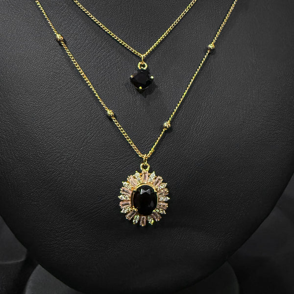 Duo black diamond and gold chain necklace