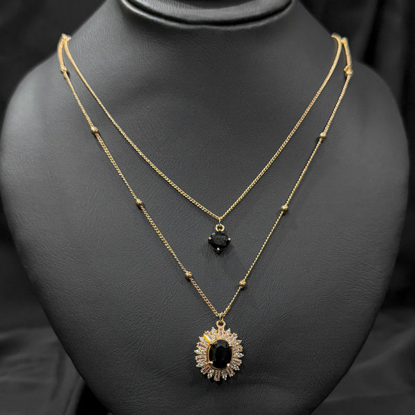Duo black diamond and gold chain necklace