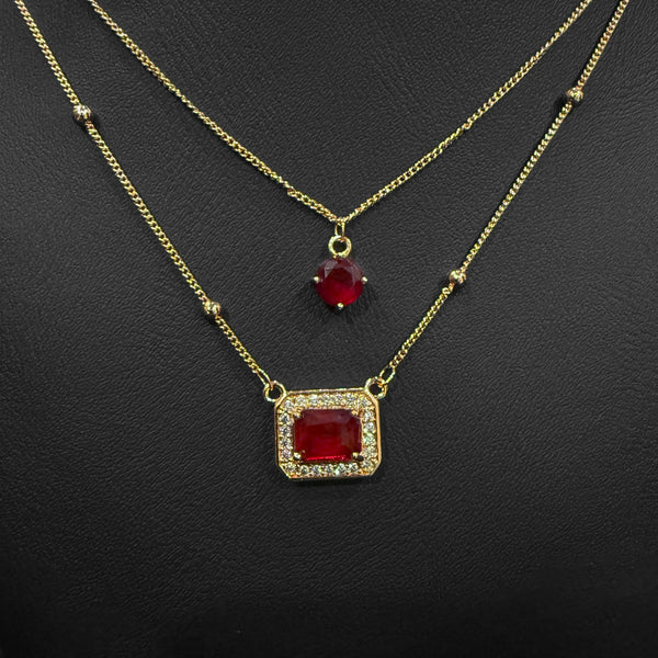 Duo Red diamond and gold chain necklace