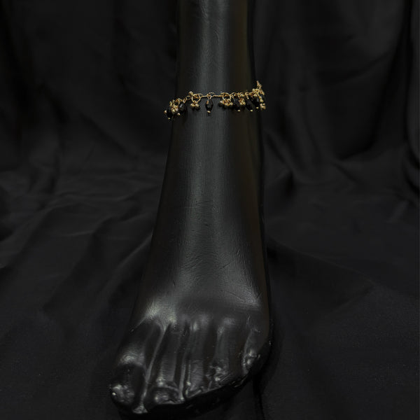Black Beads Anklet With Gold Dangles