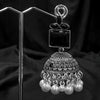 Silver Jhumka Earrings With Black Stone