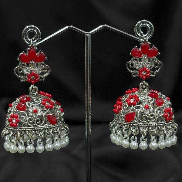 Oxidized Red Jhumka Earring