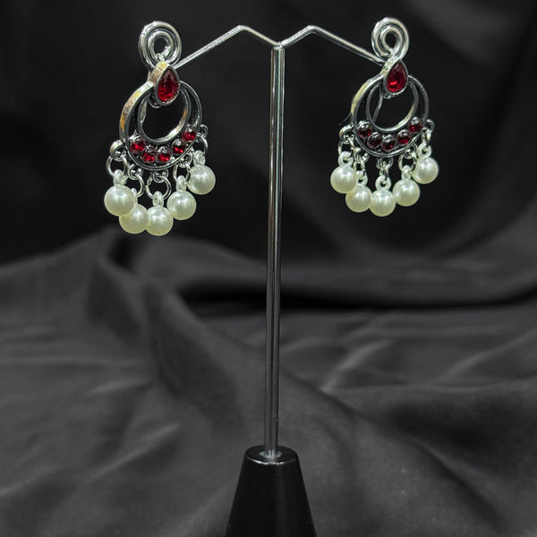 Silver plated Earrings With Red pearls.