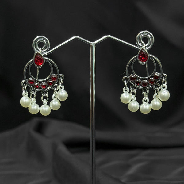 Silver plated Earrings With Red pearls.