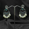 Silver plated Earrings With Green & white pearls