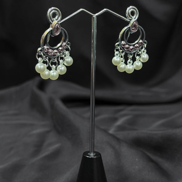 Silver plated Earrings With Purple & white pearls