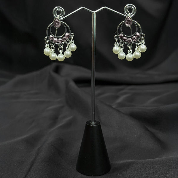 Silver plated Earrings With Purple & white pearls